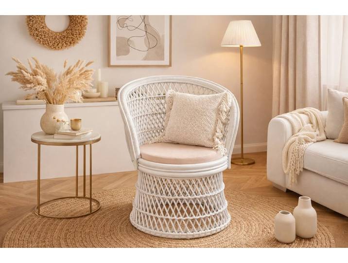 moebel-direkt-online Sessel Romantischer Rattansessel mit Sitzkissen – handgeflochten, handgeflochten