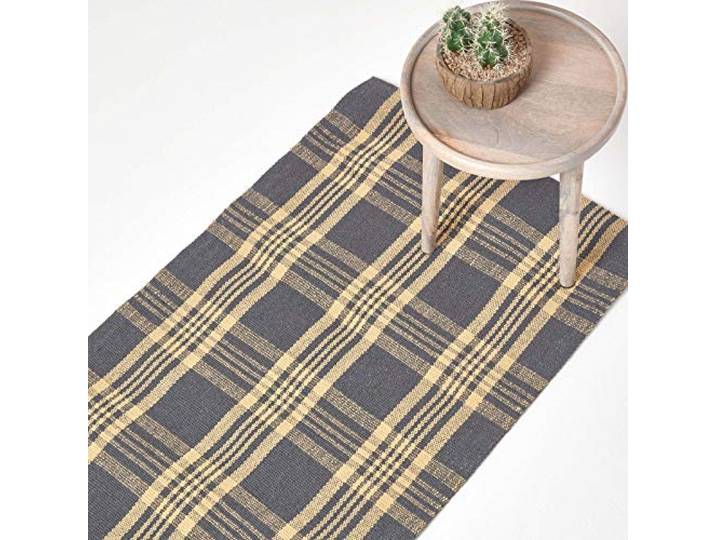 Homescapes Teppichläufer Douglas mit traditionellem Tartan-Muster aus Schottland, Rutschfester Wollteppich 66 x 200 cm, grau-gelb Schottenkaro