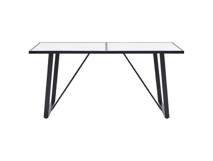 KDACVBMG Esstisch, Weiß, 160 x 80 x 75 cm, Hartglas Marmormuster, pulverbeschichtete Metallbeine, klares Design, einfache Reinigung, Küche und Esszimmer