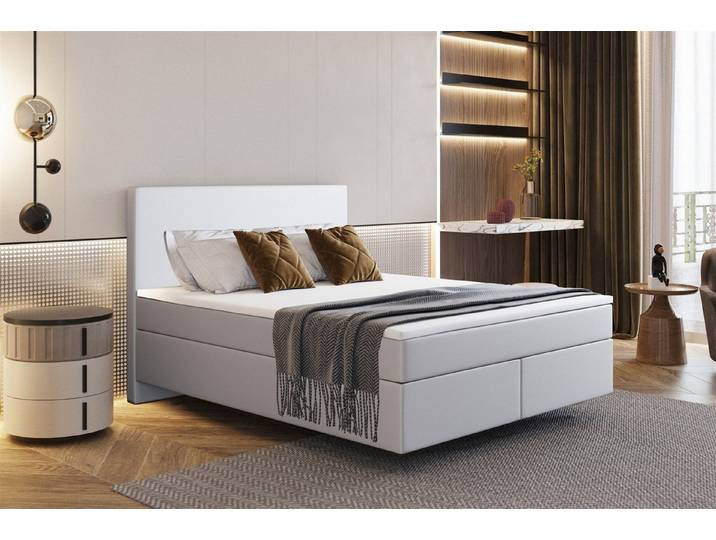 Fun Möbel Boxspringbett Schlafzimmerbett ROCIO Premium Nr.5 (Kunstleder) (Kunstleder Madryt, inkl. Kaltschaumtopper), Scheinbar schwebende Optik