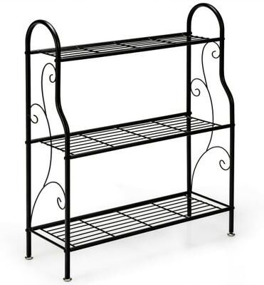 Costway 3-Tier Scrollwork Designed Metal Plant Stand-Black