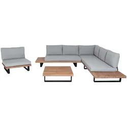 Décoshop26 - Gartenmöbelset mit Sessel HWC-H54 Gartenmöbelset mit Sofa aus gebürstetem Akazienholz hellbraunem Aluminium 04_0008296