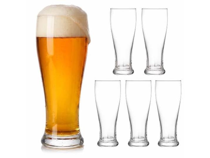 Relaxdays Verres à bière\, lot de 6\, 460 ml\, hauts\, blé/pils\, transparents verres à bière de blé lavables au lave-vaisselle