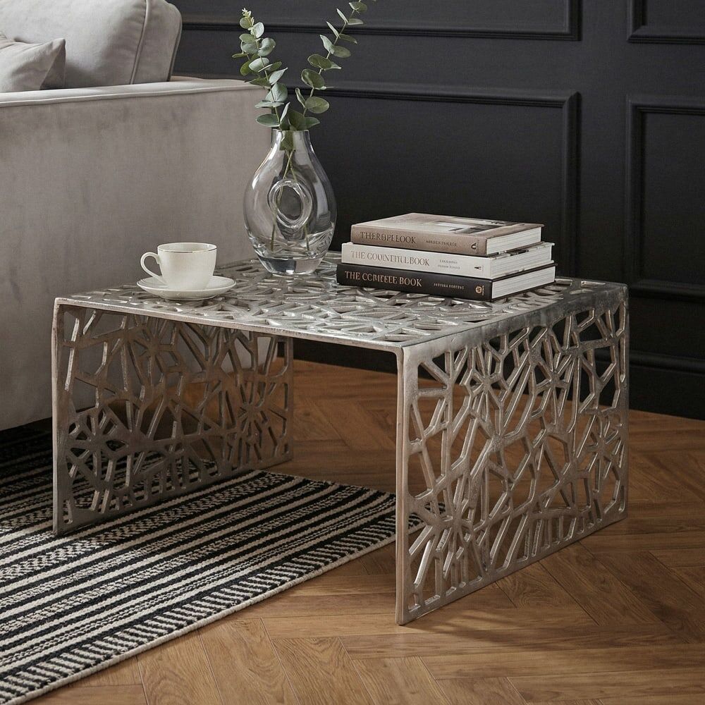 FineBuy Table basse en aluminium, argenté Argenté 60x31x60cm
