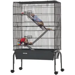 VEVOR Kleintierkäfig Metall Frettchenkäfig Kleintiergehege 63x36x101 cm, Frettchen Chinchillas Gleithörnchen Meerschweinchen & Kaninchen 3-Stöckig 13,97 mm Drahtabstand Feststellbare Schwenkrolle