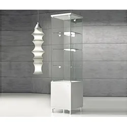 Weiße Glasvitrine mit Beleuchtung und Staufach abschließbar JT-Q45M