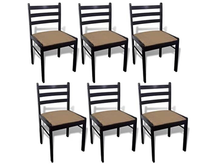 KUTYWEXFM Esszimmerstühle 6er Set Braun Massivholz Polsterstuhl Küche Komfortables 6er Set Küchenstühle aus braunem Gummibaum Massivholz mit weichem Sitzpolster für Ihr Speisezimmer.