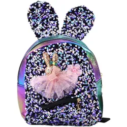 Kinderrucksack Pailletten Hasenohren Dunkel Bunt 22cm 4,4L