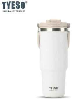 Uplifted Finds Tyeso Large Capacity Thermos Handle Vacuum Cup Dual Drink Coffee Mug Stainless Steel Ice Cup Car Bottle white 750ml
