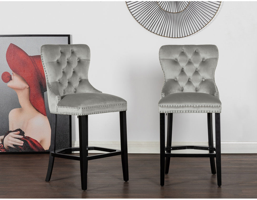 Etta Avenue Cantu Bar Stool Light Grey 110.5cm H X 50cm W X 58cm D