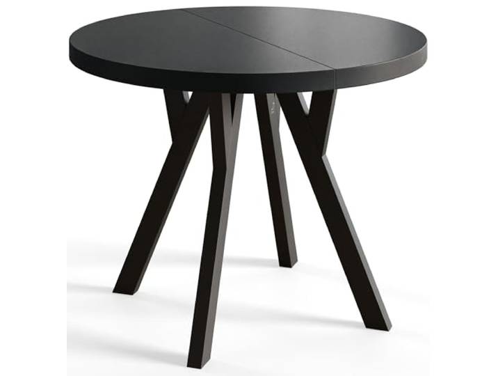 AlpiMeble Esstisch Ausziehbar OVO, 100-200cm, Stabile Beine, Schwarz Runder Tisch, Moderner Design, Wohnzimmertisch und Küchentisch, Stabile Konstruktion, Schwarze Beine