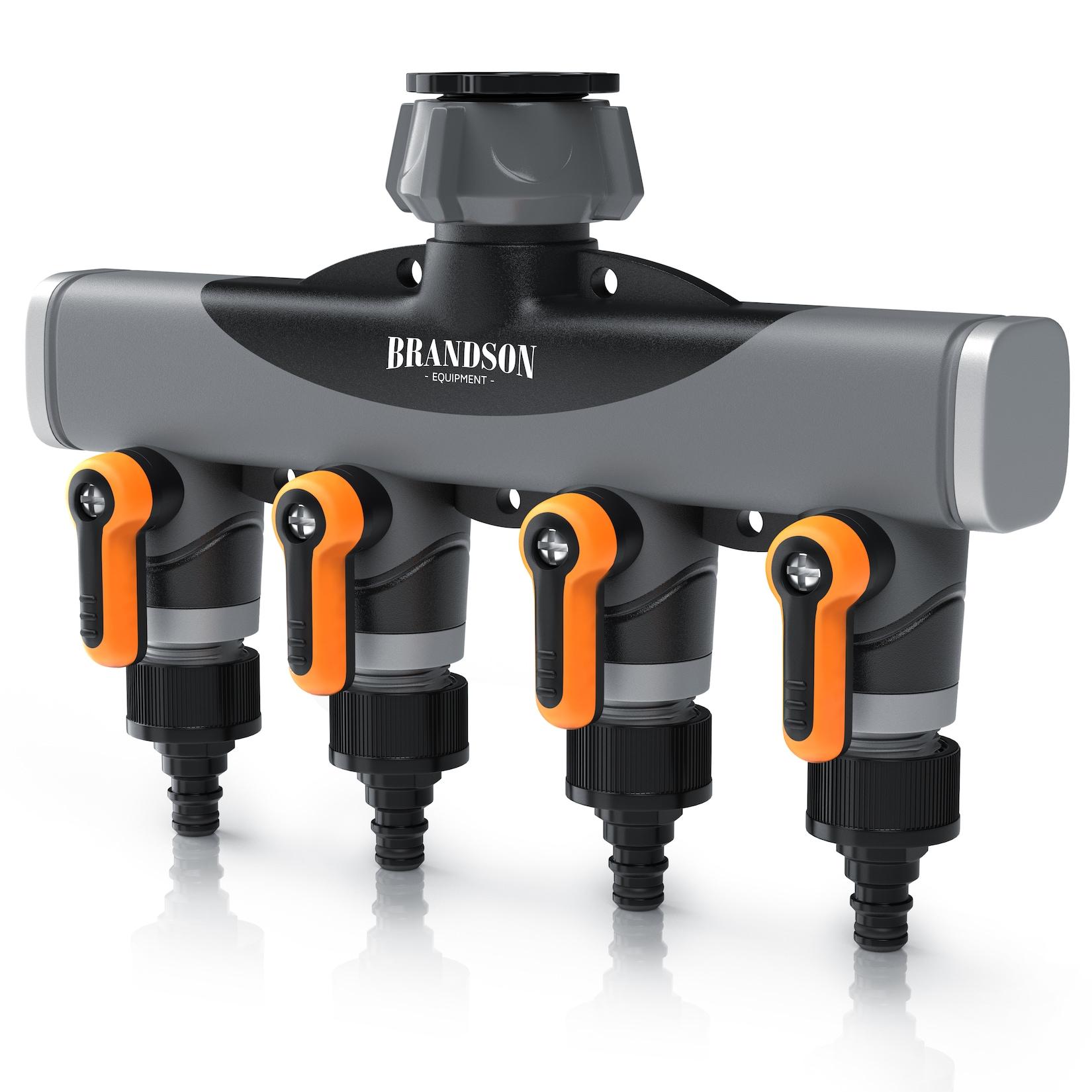 Brandson 4-Wege Verteiler, 3/4 Zoll, 2-tlg., Wasserverteiler, Schlauchverteiler, regulierbar, für Gartenschlauch & Gartenbewässerung