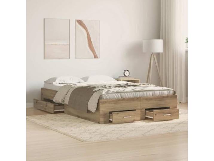RJPLMFV Bettgestell, Eiche, handgefertigt, 120 x 200 cm, Holz Mit Aufbewahrungsschubladen, inklusive Latten, modernes rustikales Design, glatte Oberfläche