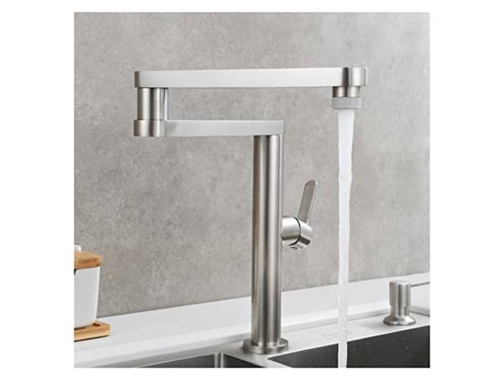 Drehhahn, Klappbarer Küchenarmatur aus Messing, Doppelgelenk, Schwenkarme, heißes, kaltes Wasser, dreiteilige Verlängerung, Waschbeckenarmatur mit zwei Funktionen(Nickel Double)