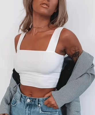 Inspire Picks Women Square Neck Crop Top Backless Summer Tank white m