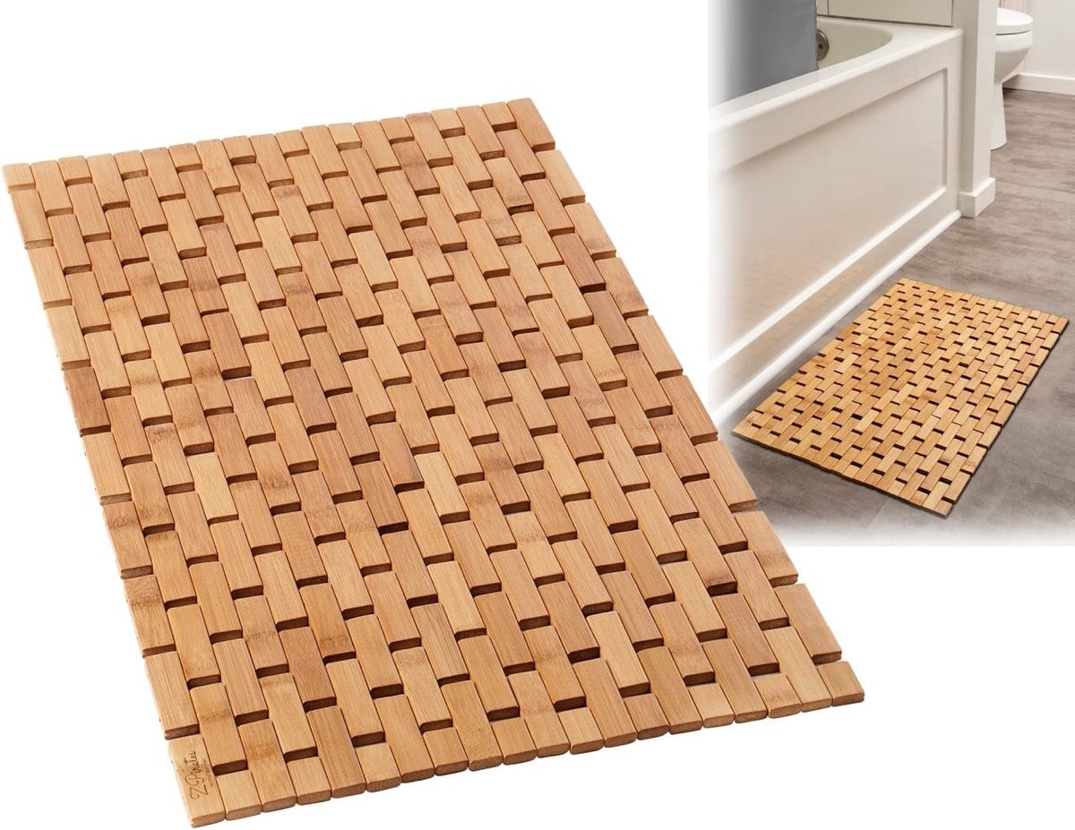 SnelShoppen Natuurlijke Bamboe Badmat met Antislip Lattice Design voor Badkamer, Keuken, Spa of Sauna - Stan