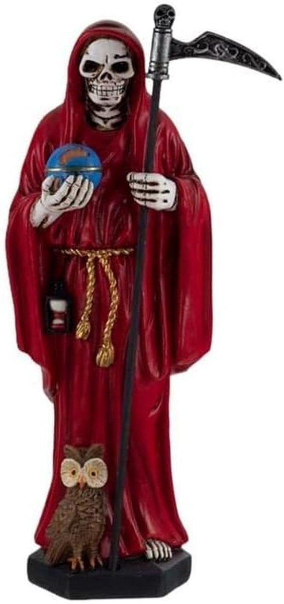 Handbeschilderd Santa Muerte Beeld Heilige Dood Figuur Rood - Hoogte: 20 cm