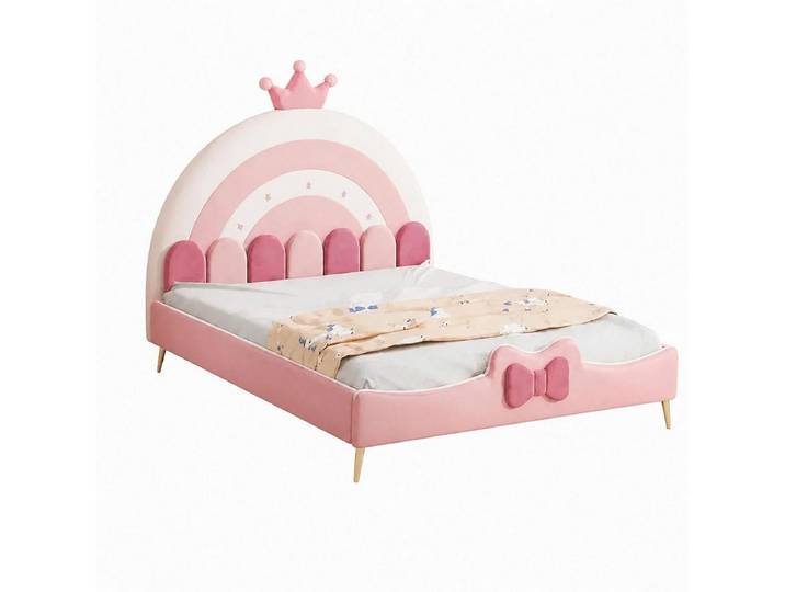 JVmoebel Kinderbett Rosa Kinderbett Leder Regenbogen Königlich für Mädchen Hohe Qualität, Made in Europa