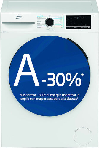 Beko b300 BMWUR9149DC 9kg, Classe A-30%, Bianco, Motore Inverter 1400giri, Display touch, Porta con cover, EnergySpin™, Vapore
