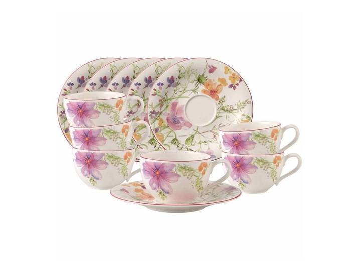 Villeroy & Boch Cappuccinotasse Mariefleur Basic Frühstückstassen mit Untertassen, 12-tlg., Porzellan