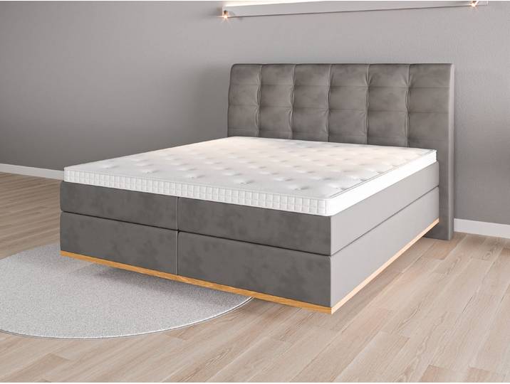 Boxspringbett 180x200 Nr. 1 - Grau (Stahlgrau) - Vintage Velours