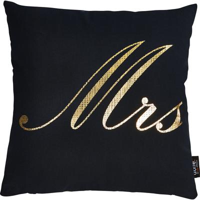 Dekokissen DONE. "Stone Mrs", gold (goldfarben, bedruckt), B:45cm L:45cm, Baumwolle, Dekokissen_Sitzkissen_Kissenhüllen, mit Schriftzug Mrs, Kissenhüle mit Füllung, 1 Stück