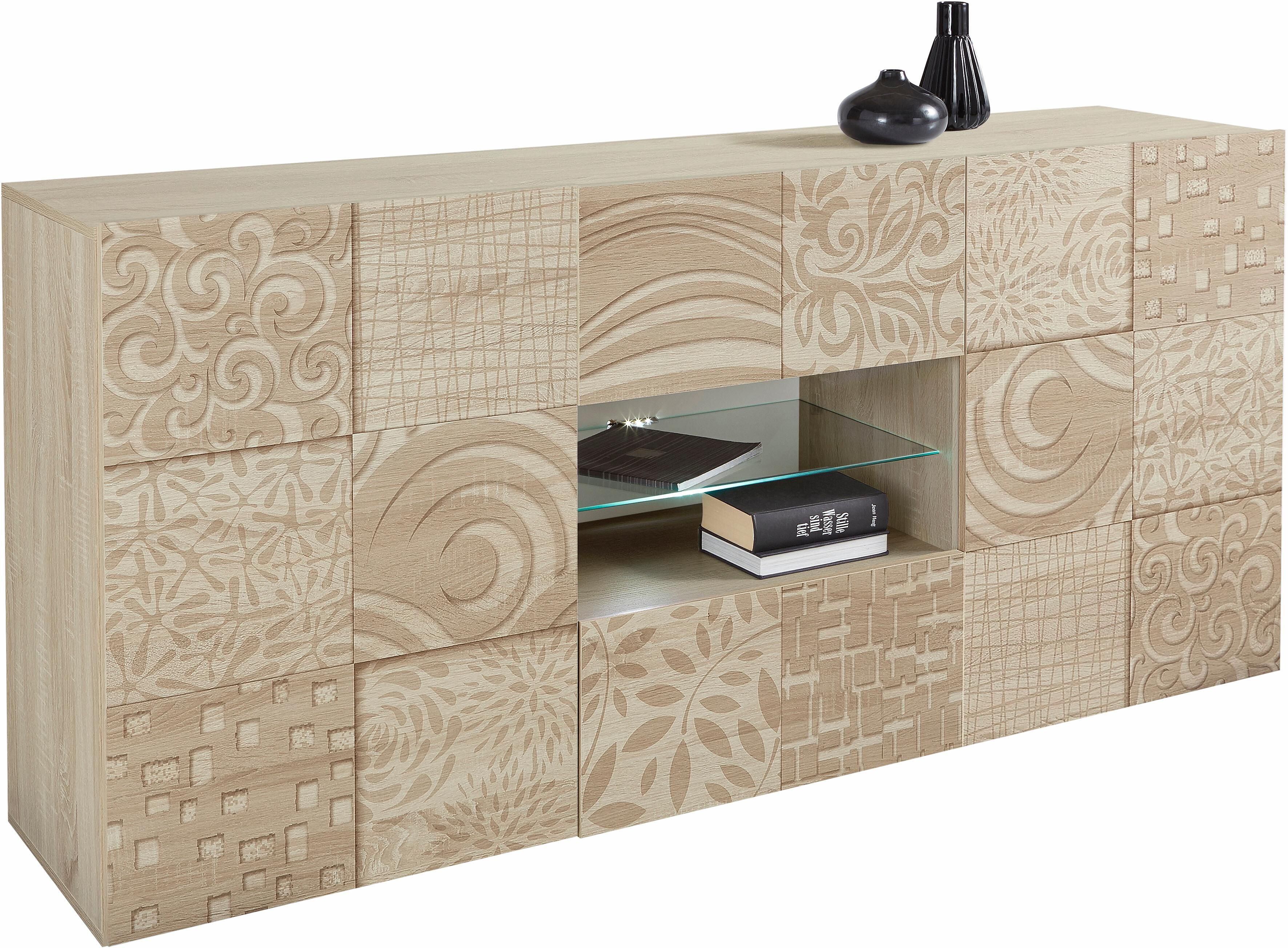 Sideboard HOME AFFAIRE "Miro", braun (eichefarben sägerau mit siebdruck), Sideboards, Sideboard, Breite 181 cm mit dekorativem Siebdruck eichefarben sägerau mit siebdruck Einheitsgröße