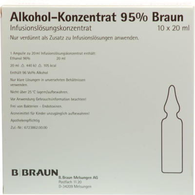B. Braun Melsungen AG ALKOHOL 95% Infusionslösungskonzentrat 10X20 ml 03837980