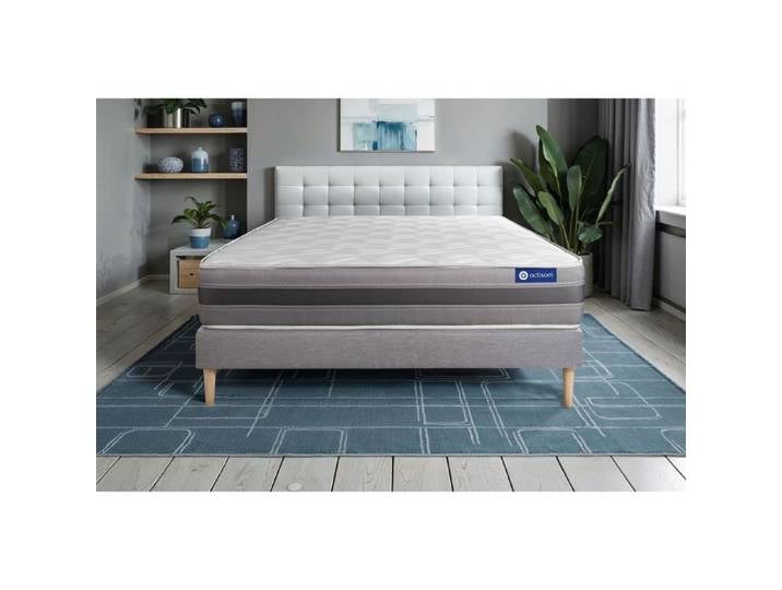 Ensemble Matelas Sommier 140x200 cm - Sommier Gris (en kit) - Actiflex Relax