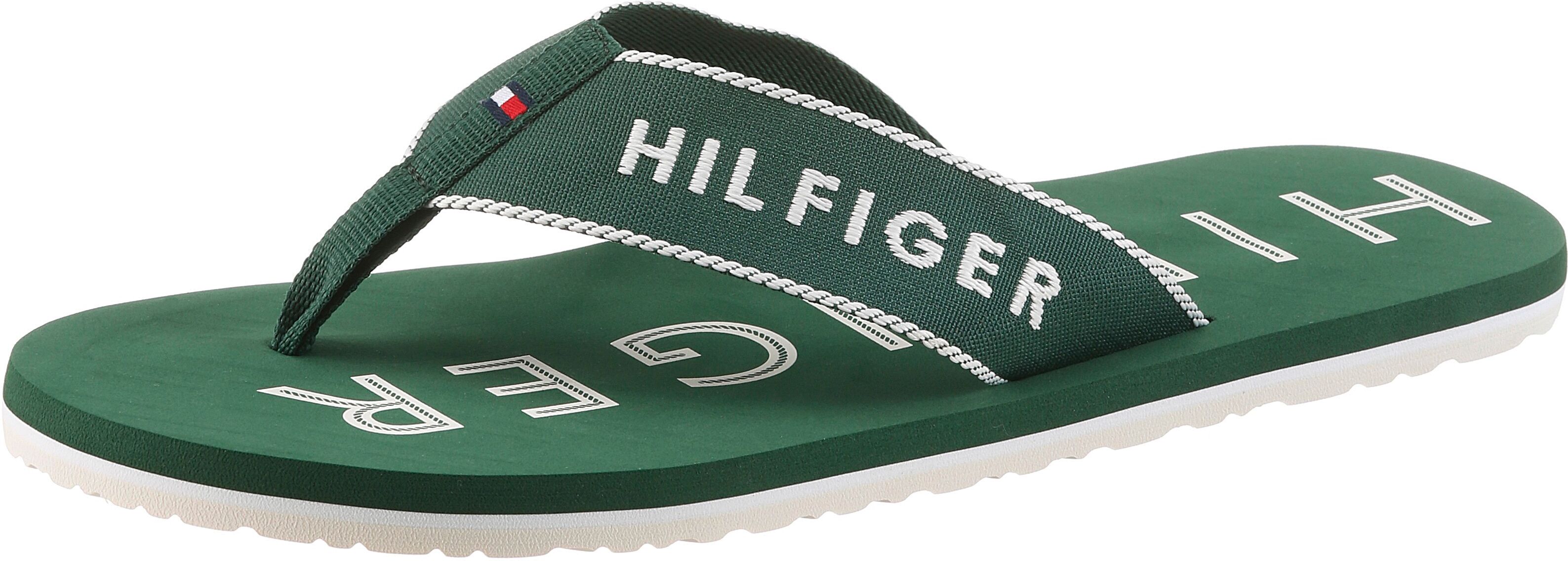 Zehentrenner TOMMY HILFIGER "SPORTY HILFIGER BEACH SANDAL", Herren, Gr. 41, Textil, grün, Schuhe Zehentrenner, Sommerschuh, Strandschuh mit Kontrastbesätzen grün 41, Textil