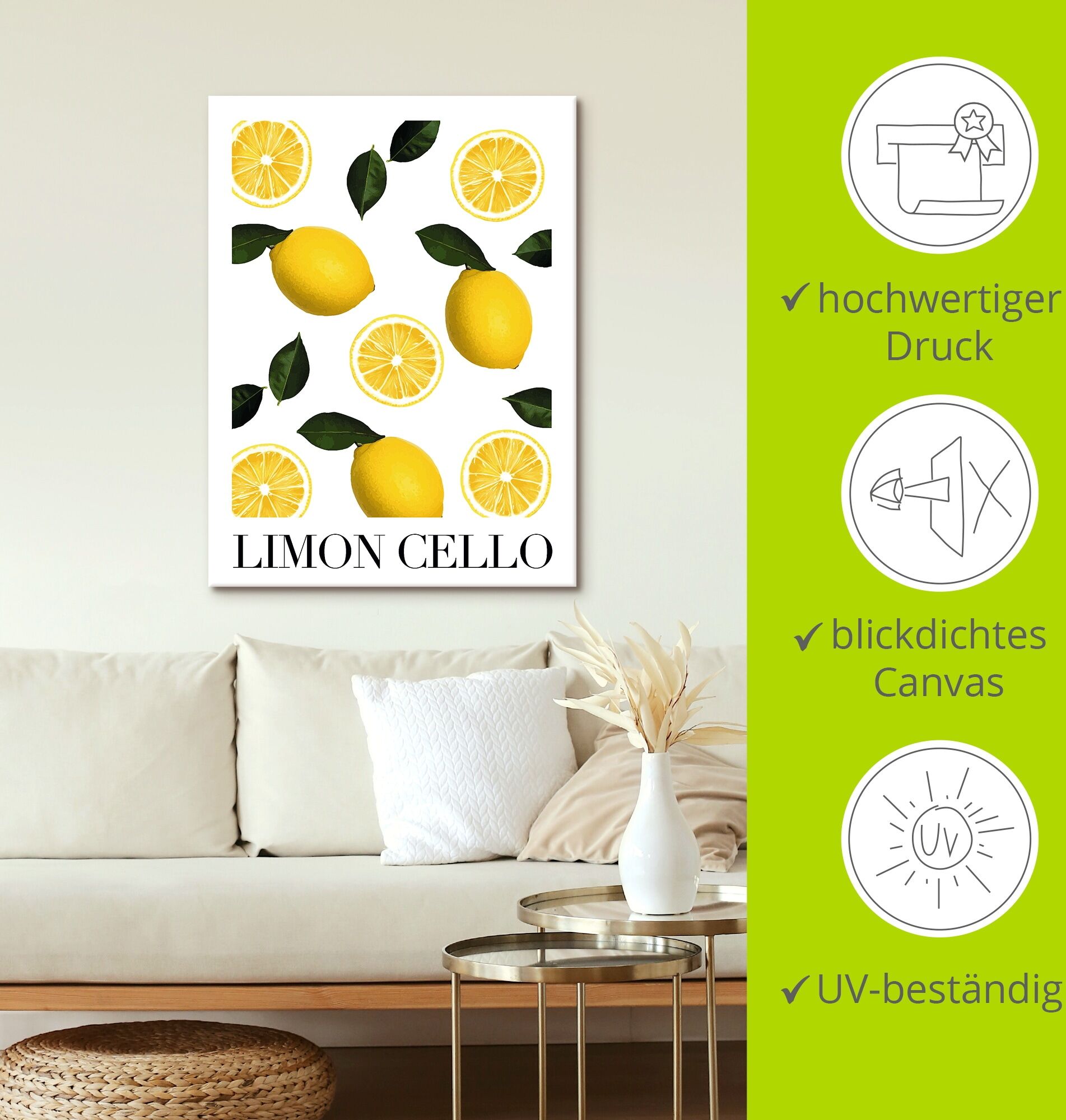 Wandbild ARTLAND "Limon Cello", gelb (farbe bild(er): gelb), B:60cm H:80cm, Bilder, Wandbild, als Alubild, Leinwandbild, Poster, Wandaufkleber in verschied. Grössen farbe bild(er): gelb B/H/T: 60cm x 80cm, Leinwandbild Arrangements Hochformat, 1 Stk.