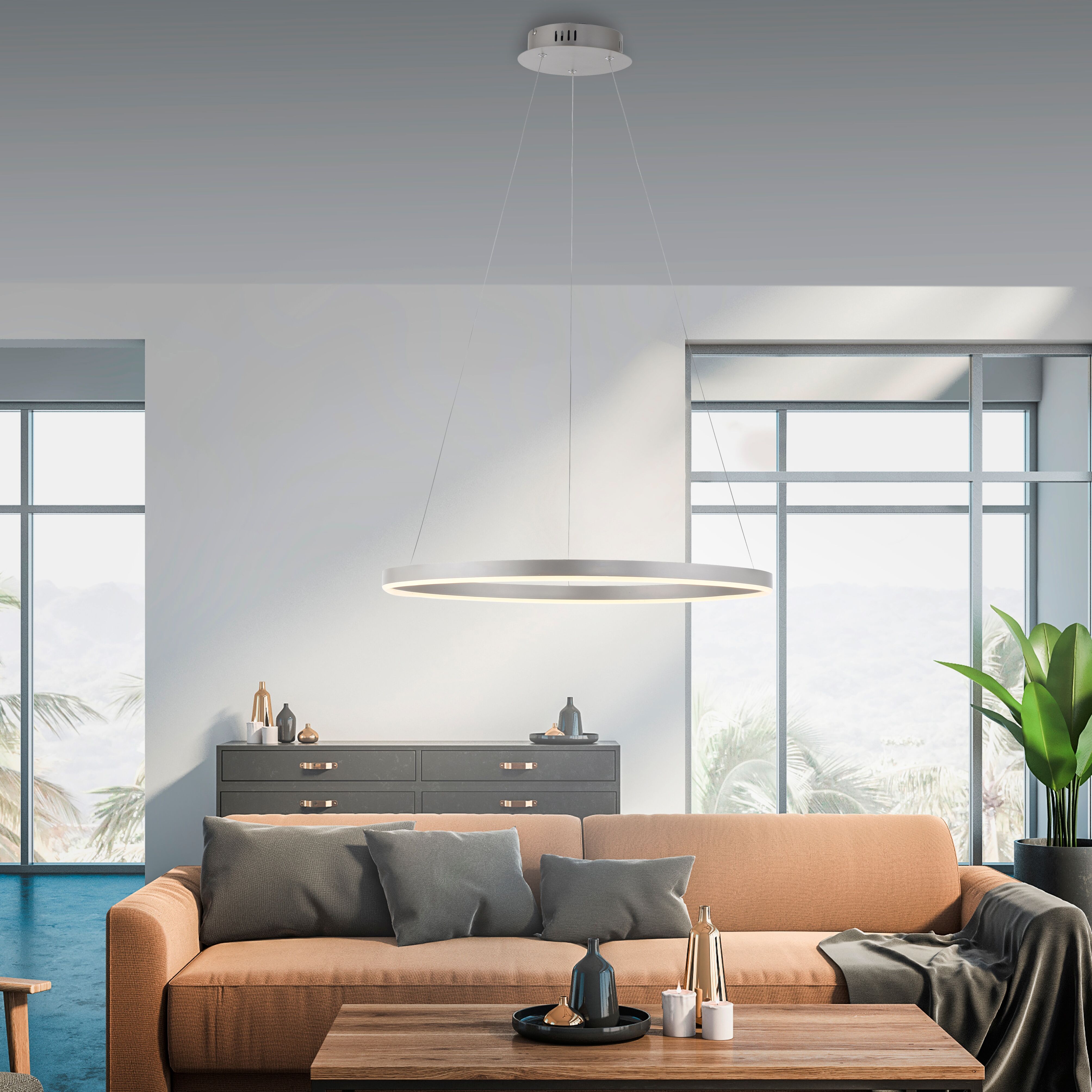 JUST LIGHT Pendelleuchte "RITUS", grau (aluminiumfarben), 1, Ø 5,9cm, 1 Stk., Leuchten, LED, dimmbar, Switchmo, Pendelleuchte
