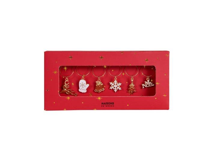 6er Set Weihnachts-Glasmarkierer, gold und weiß