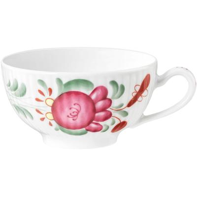 Tasse SELTMANN WEIDEN "Amina Ostfriesenrose", bunt (rot, weiß, grün), B:9,7cm H:5,5cm Ø:12cm, Porzellan, Trinkgefäße, Tasse, Teetasse aus Porzellan mit Relief