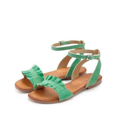 Sandale LASCANA "offener Schuh", Damen, Gr. 36, Schweinsleder, grün, Obermaterial: 100% Ziegenleder. Decksohle: 100% Rindsleder. Futter: 100% Schweinsleder. Laufsohle: 100% Synthetik, unifarben, Schuhe Sandale, Sandalette, Sommerschuh aus...