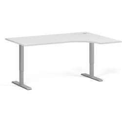Höhenverstellbarer Schreibtisch, 2 Motoren, 74-121 cm, Ecke L/R, Tischplatte 160x120 cm, graues Metallgestell, weiß