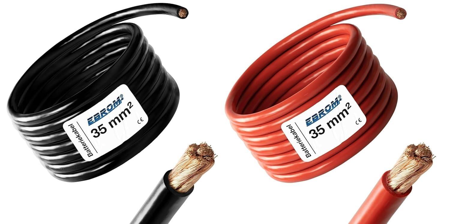 EBROM - 10 Meter Batteriekabel - rot und schwarz - Pluskabel und Massekabel - 35