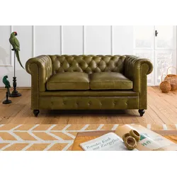 Sofa 2-Sitzer Echtleder 158x82x75 grün CHESTERFIELD #302