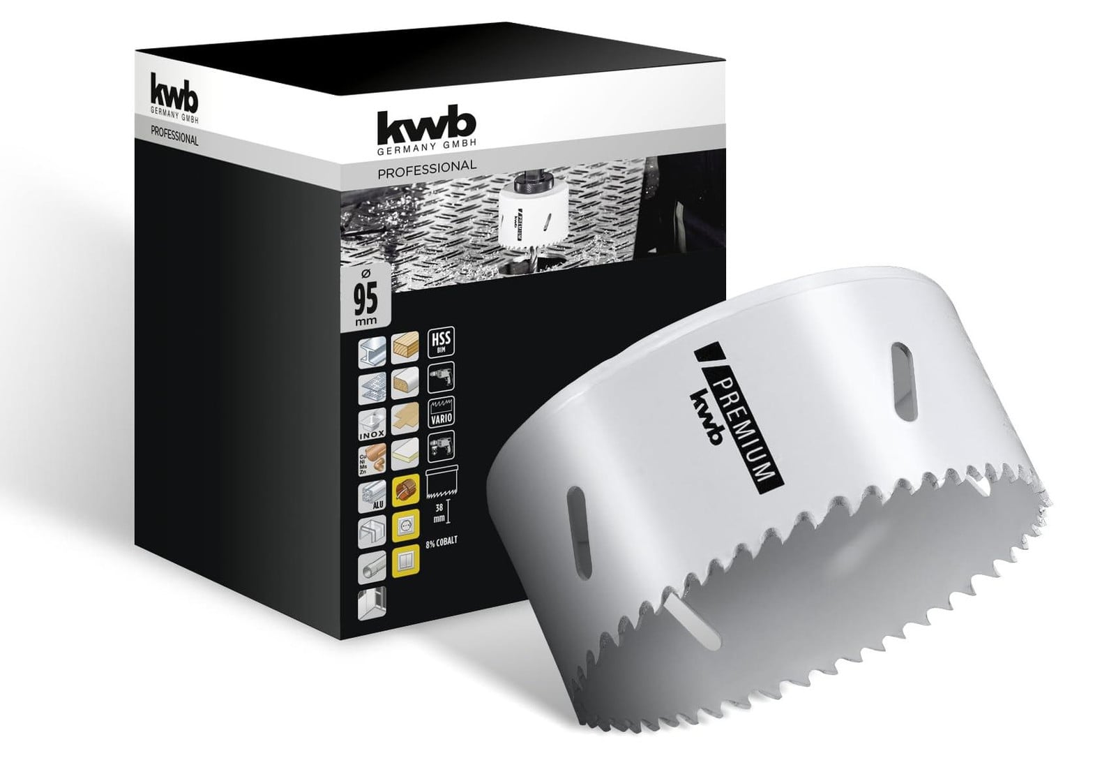 KWB 598095 Zelfaanzuigende Bimetal HSS-Co Cobalt Boor voor Aluminium, Koper, Gipsplaat, Kunststof, Staal en Hout - Wit