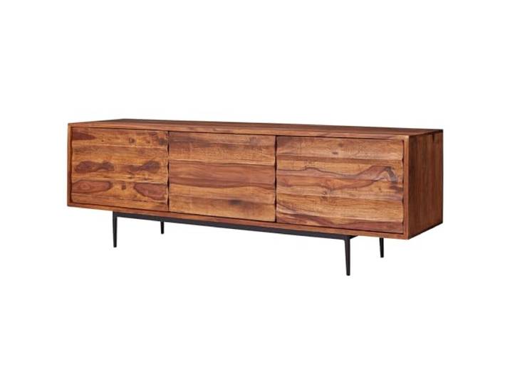 WOHNLING Lowboard 147x38x50 cm Sheesham Massivholz, 3 Türen TV-Kommode für Fernseher bis 55 Zoll, HiFi-Schrank Industrial massiv, Fernsehtisch mit Stauraum, handgefertigt