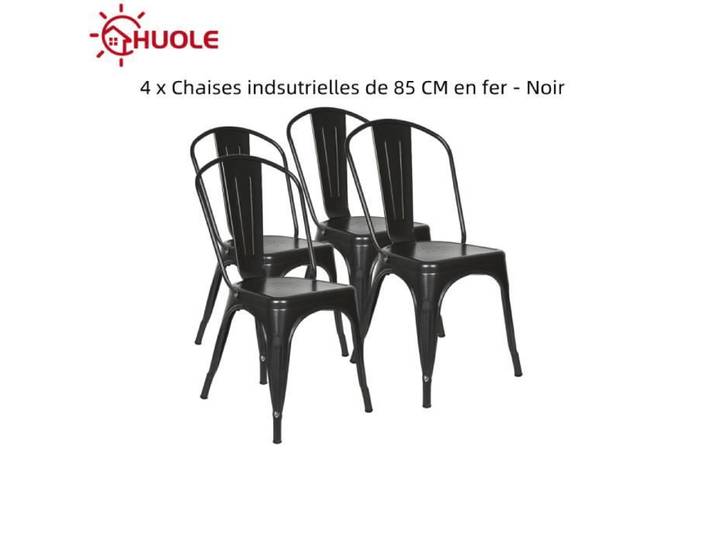 HUOLE 4 x Chaises indsutrielles de 85 CM en fer - Noir