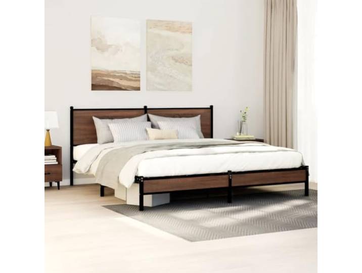 RJPLMFV Bettgestell, Metall, 160 x 200 cm, Braun Lattenrost inklusive, Kopfteil, Aufbewahrung unter dem Bett, robuster Stahl
