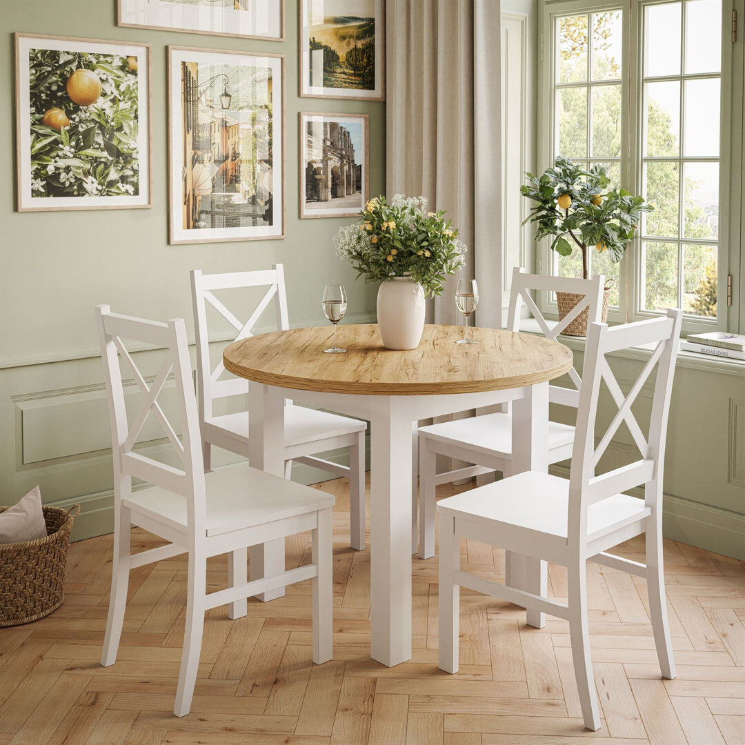 Rebrilliant 4 -Person Extendable Dining Set White; White/ Golden Kraft Oak Fixed Table