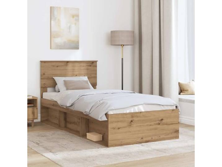 KTHLBRH Bettgestell Eiche Handwerk 75 x 190 cm Technisches Holz, Kopfteil im Lieferumfang enthalten, feste Lattenroste, leicht zu reinigen