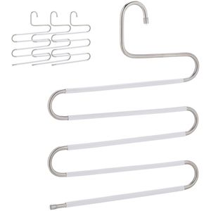 Relaxdays Hosenbügel 100467770, aus Edelstahl, Mehrfachbügel mit rutschfestem Bezug, weiß, 32,5cm, 4 Stück
