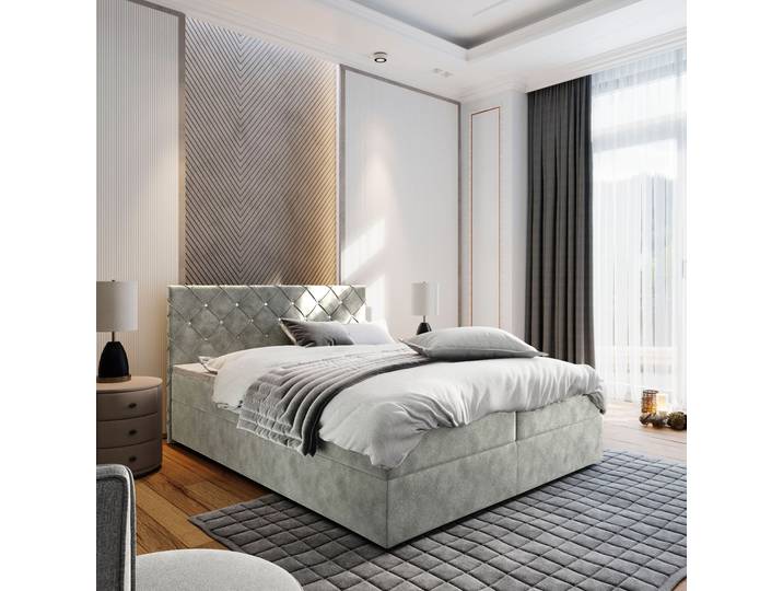 Masseno Boxspringbett RIVA mit Bettkästen 180x200 cm - Hellgrau, MAGIC VELVET 2240