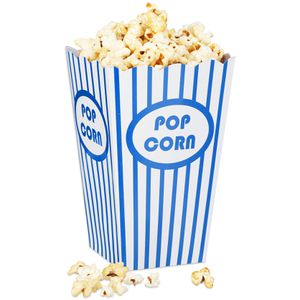 Relaxdays Popcorn-Tüten blau/weiß, aus Pappe, 1,5 Liter, 48 Stück