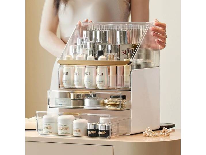 Conteneur de maquillage de bureau, grande boîte de rangement de cosmétiques de grande capacité, conteneur de bijoux d'ongles, organisateur de rouge à lèvres d'articles divers