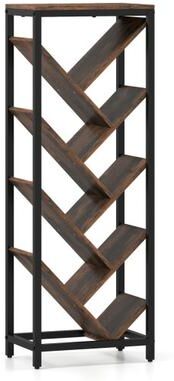 Costway 9-Tier Freestanding Bookcase for Hardcover Books-Rustic Brown