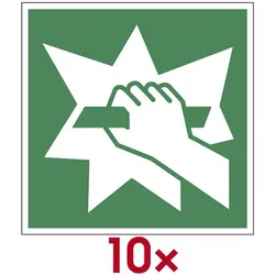 LimarLite Rettungszeichen »Notausgangsvorrichtung, die nach zerschlagen einer Scheibe zu e, 20x20 cm